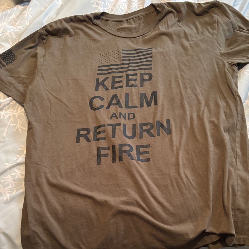 Men's Olive Short-Sleeve Graphic Tee - 'Keep Calm and Return Fire'